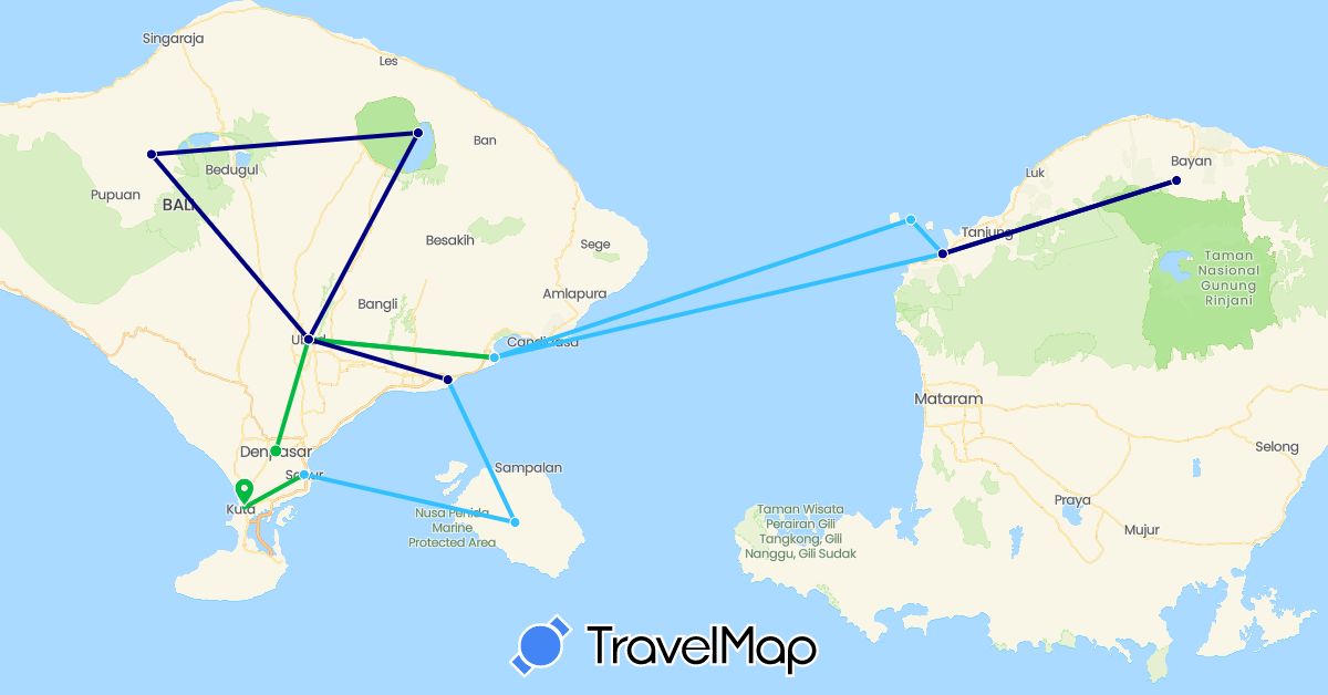 TravelMap itinerary: driving, bus, plane, boat in Indonesia (Asia)